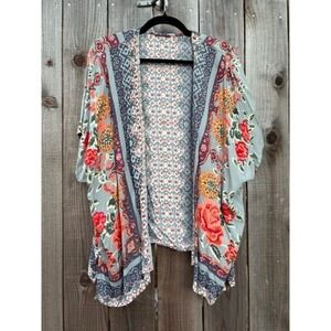 Angie Floral Print Kimono Open Front Cover Up Bohemian Style Cardigan Med/Large